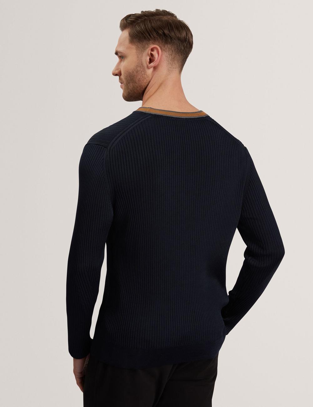 Men Ted Baker NAYOR - Long Sleeve Rayon Ribbed Crew Neck Jumpers Navy | KOXV42739