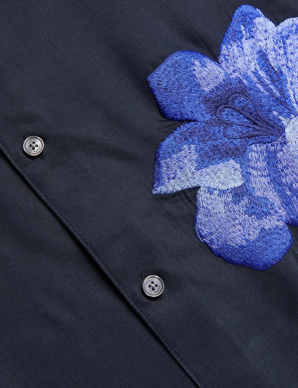 Men Ted Baker NESSMEN - Embroidered Detail Relaxed Fit Casual Shirts Navy | VLNC90718