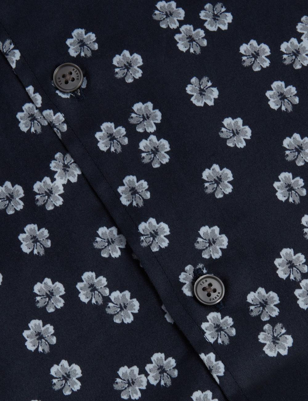 Men Ted Baker NIKSHO - Short Sleeve Slim Ditsy Floral Casual Shirts Navy | LYCA40526