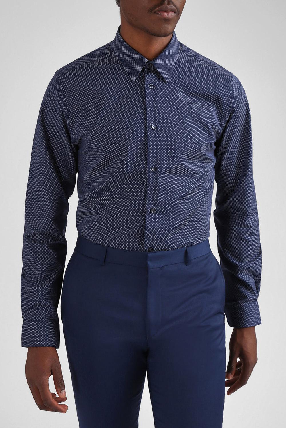 Men Ted Baker ODAIR - Pin Dot Slim Fit Cotton Formal Shirts Navy | IKRT68153
