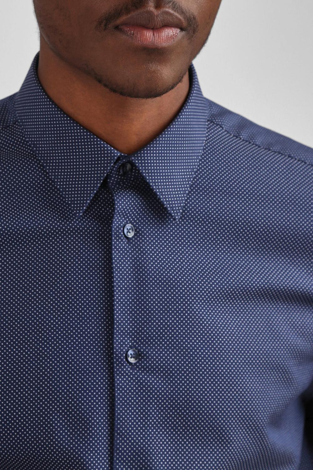 Men Ted Baker ODAIR - Pin Dot Slim Fit Cotton Formal Shirts Navy | IKRT68153
