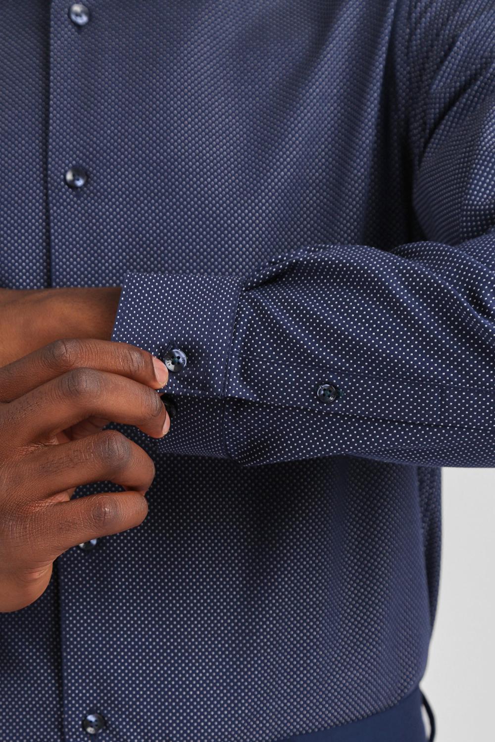 Men Ted Baker ODAIR - Pin Dot Slim Fit Cotton Formal Shirts Navy | IKRT68153