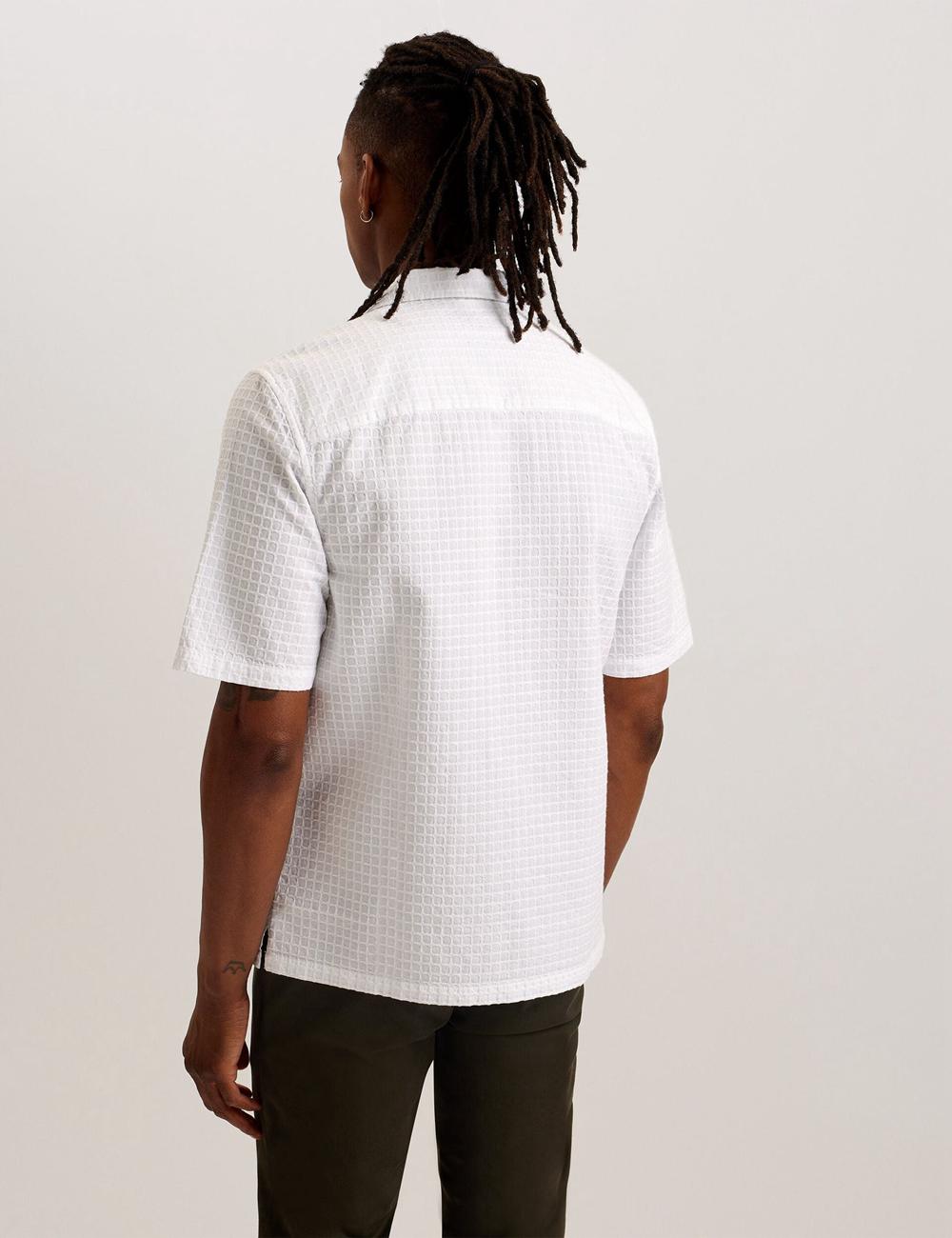 Men Ted Baker OISE - Textured Grid Cotton Short Sleeve Casual Shirts White | CSLD90537