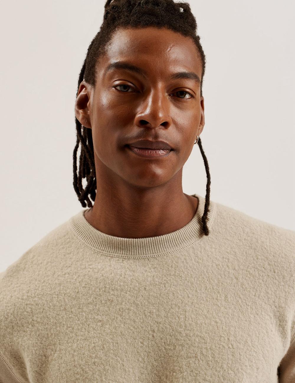 Men Ted Baker OLMSTE - Boucle Wool Blend Crew Neck Jumpers Taupe | MVEZ98706