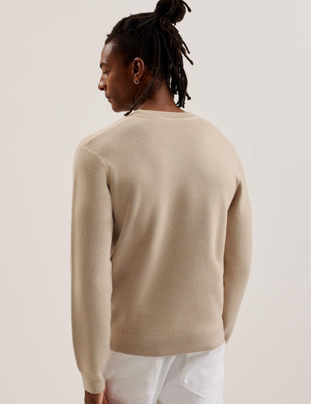 Men Ted Baker OLMSTE - Boucle Wool Blend Crew Neck Jumpers Taupe | MVEZ98706
