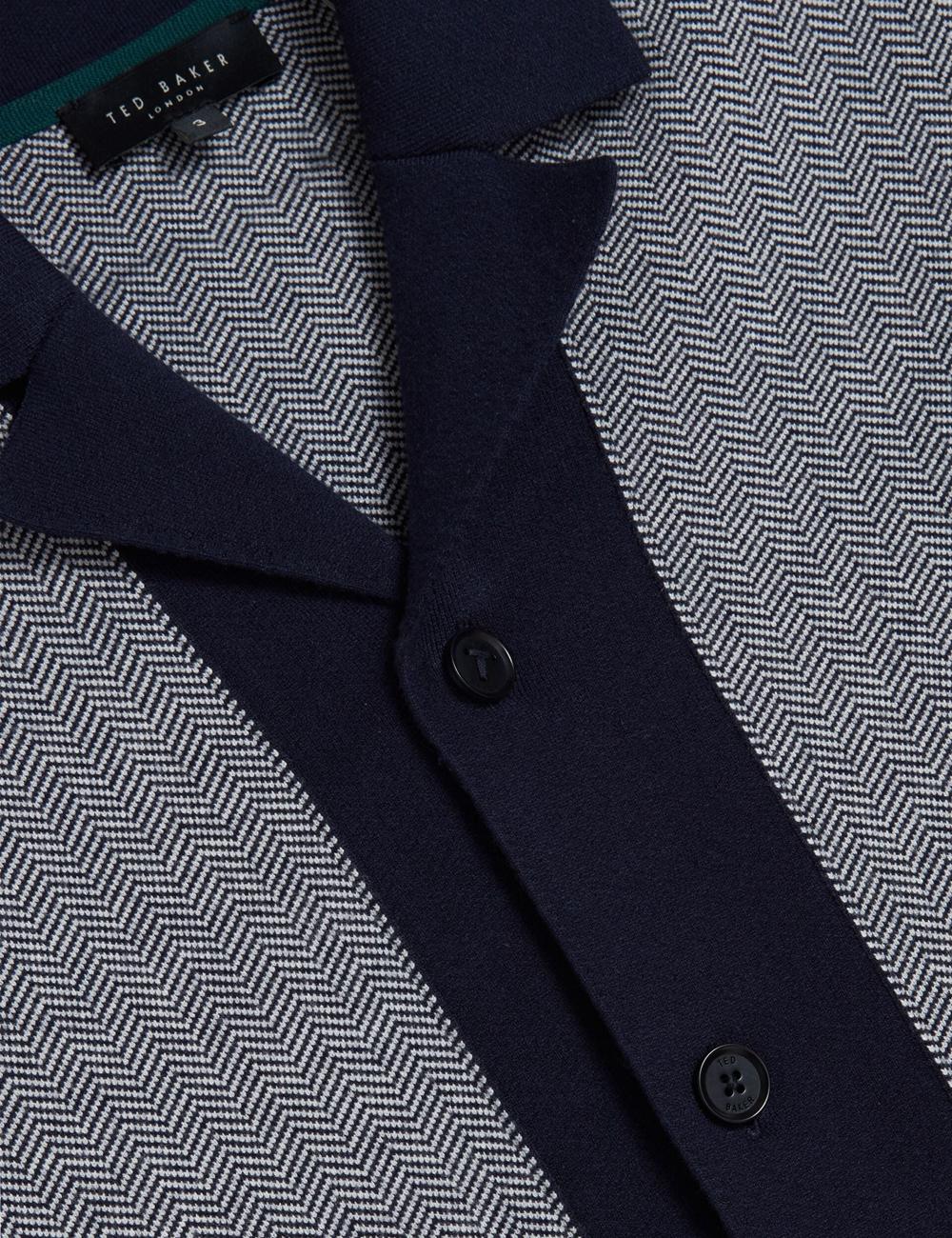 Men Ted Baker PADRIG - Herringbone Knit Colour Block Short Sleeve Casual Shirts Navy | KSCR94820