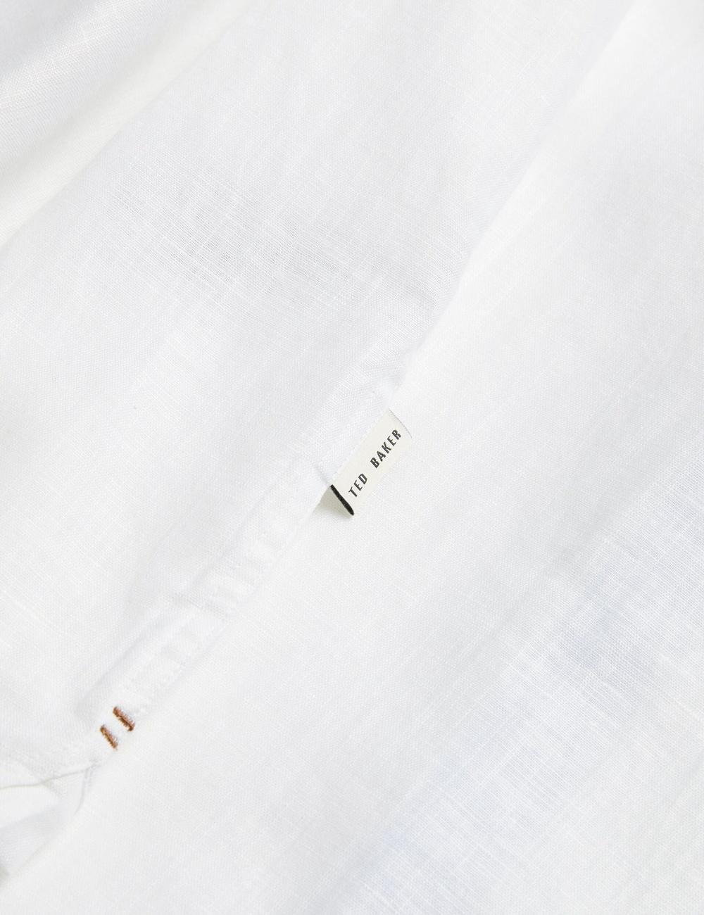 Men Ted Baker PALOMAS - Short Sleeve Textured Linen Cotton Casual Shirts White | ROCM78946