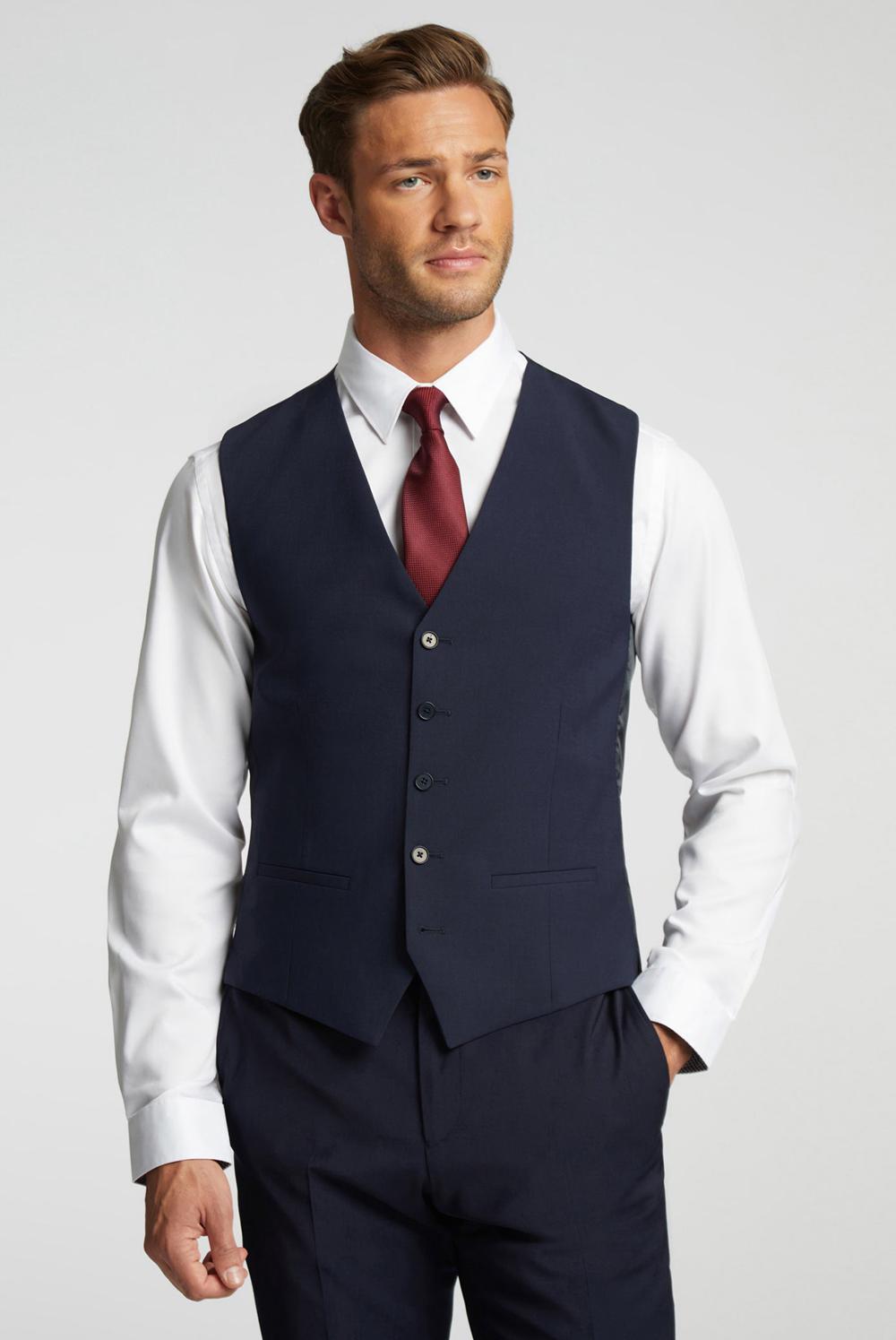 Men Ted Baker PANAMA - Wool Blend Slim Fit Suit Waistcoat Navy | QPIX85946