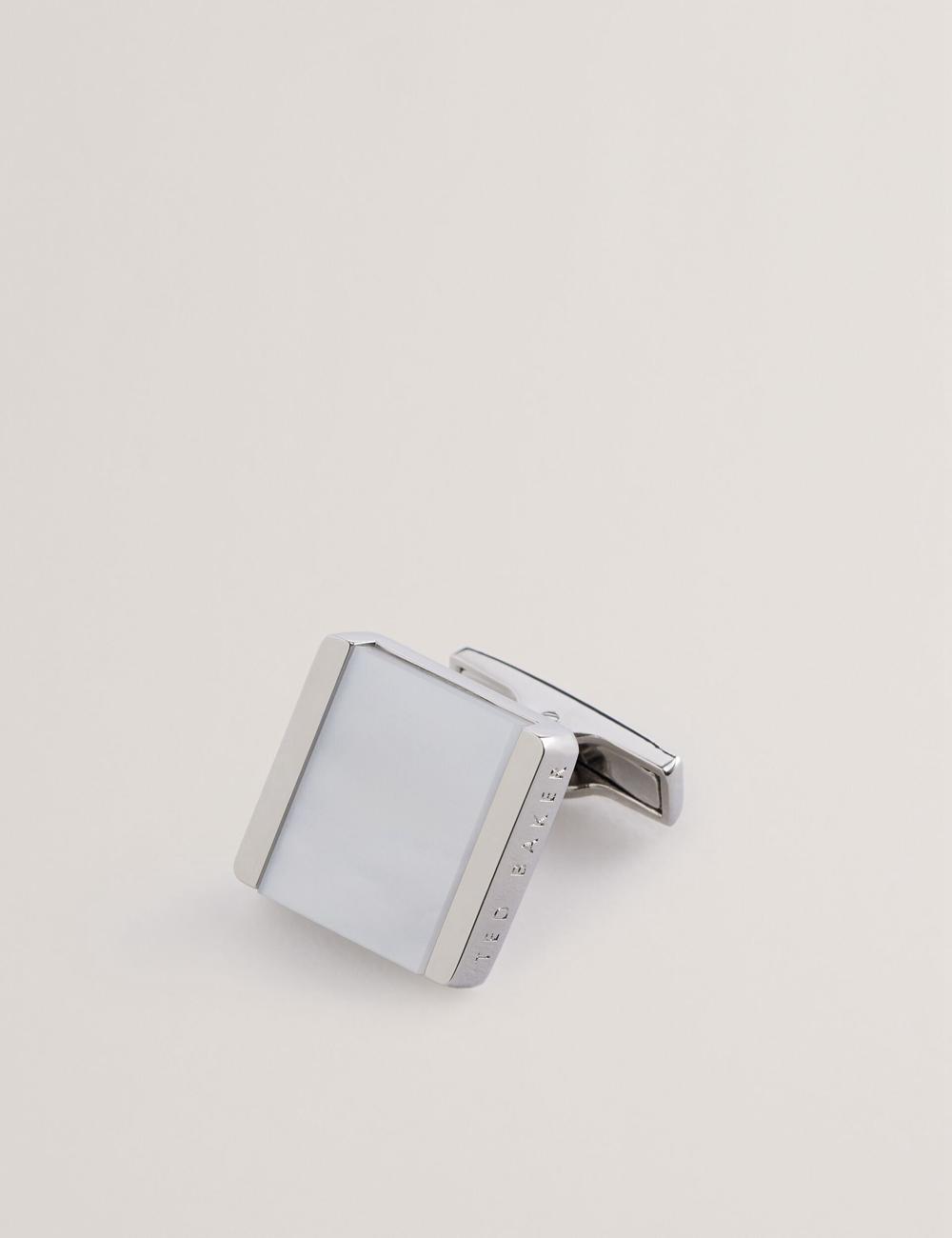 Men Ted Baker PAYDEN - Pearlescent Stone Square Cufflinks Silver | USIZ31287