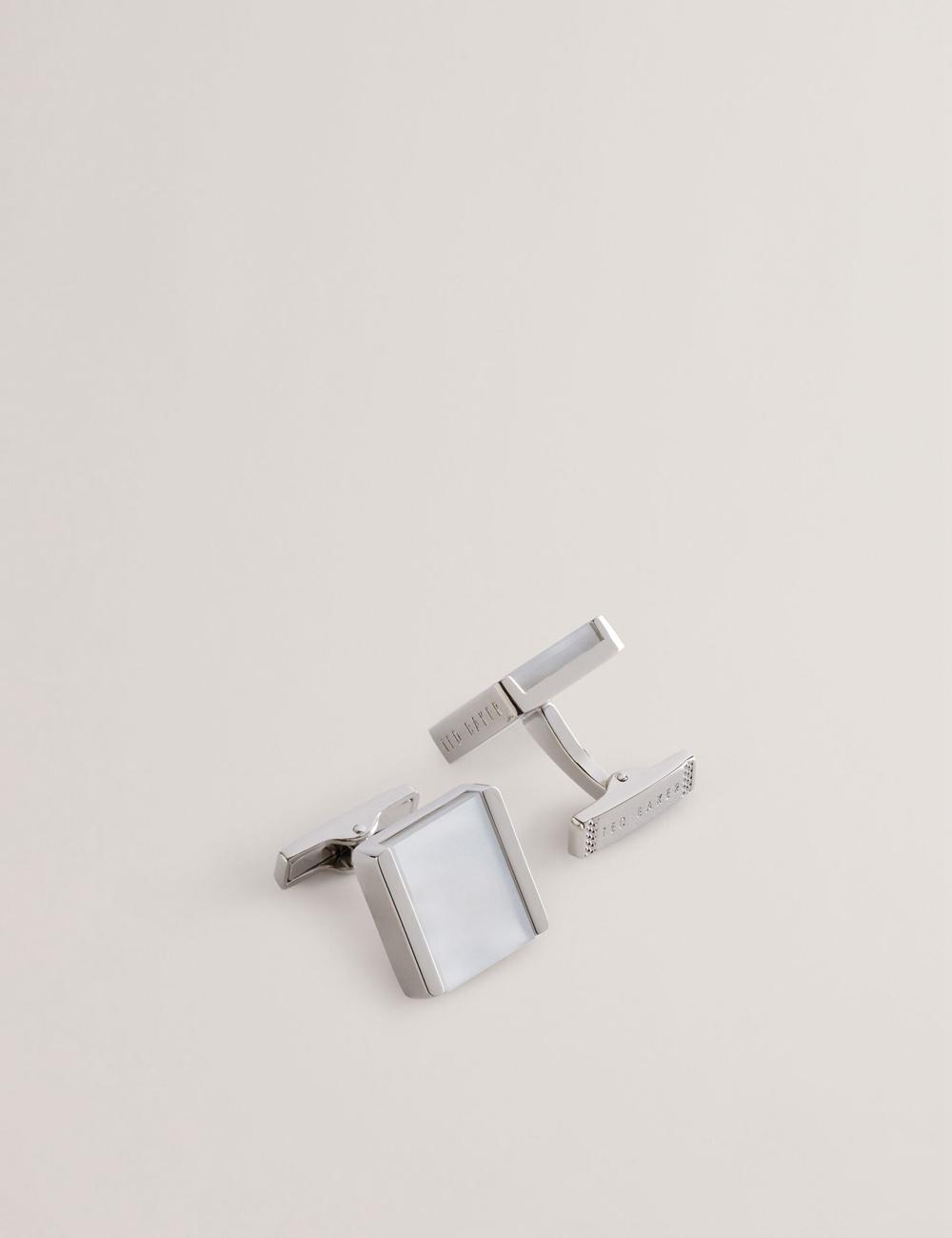 Men Ted Baker PAYDEN - Pearlescent Stone Square Cufflinks Silver | USIZ31287