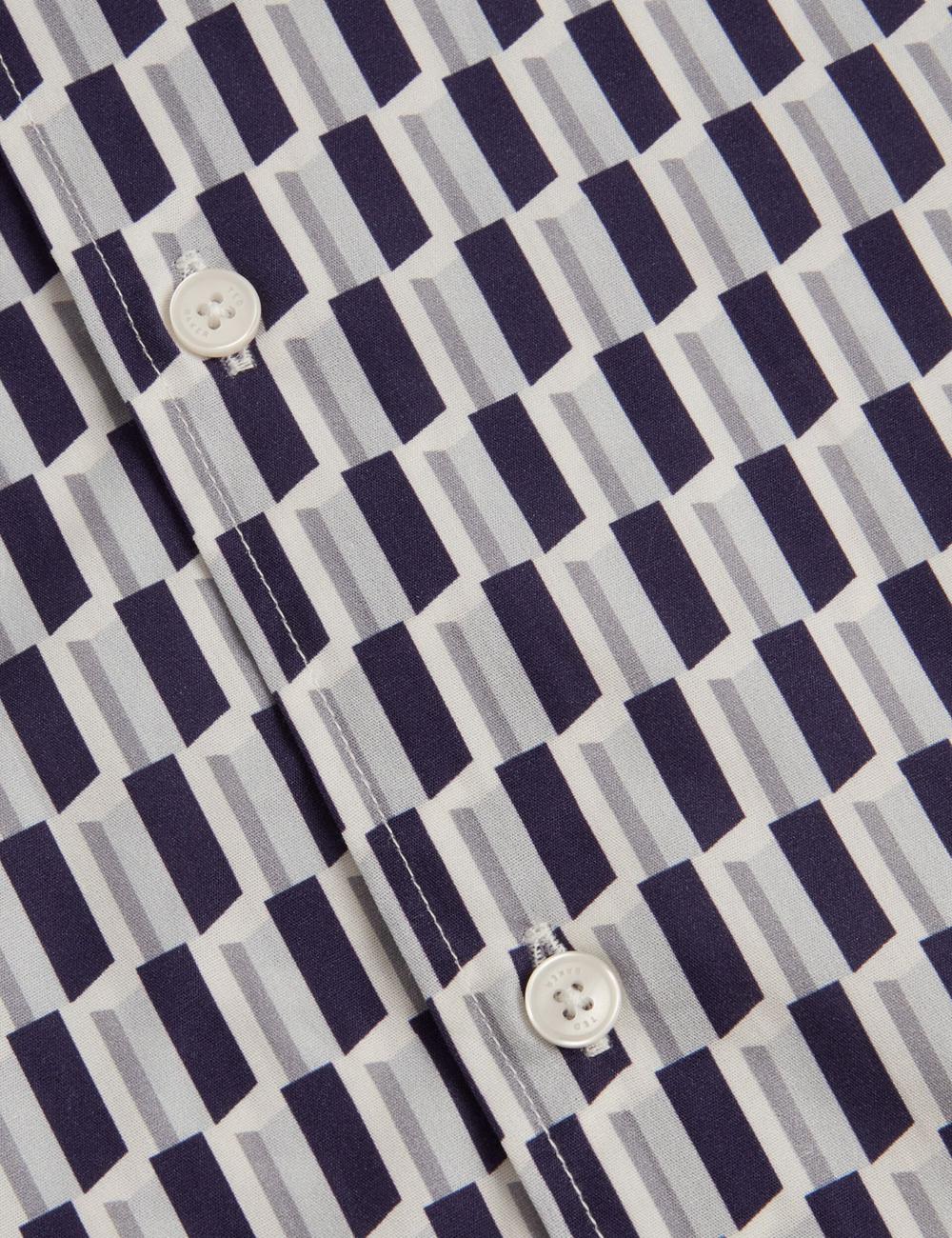 Men Ted Baker PEARSOS - Geo Print Short Sleeve Cotton Casual Shirts Navy | EOCH54623