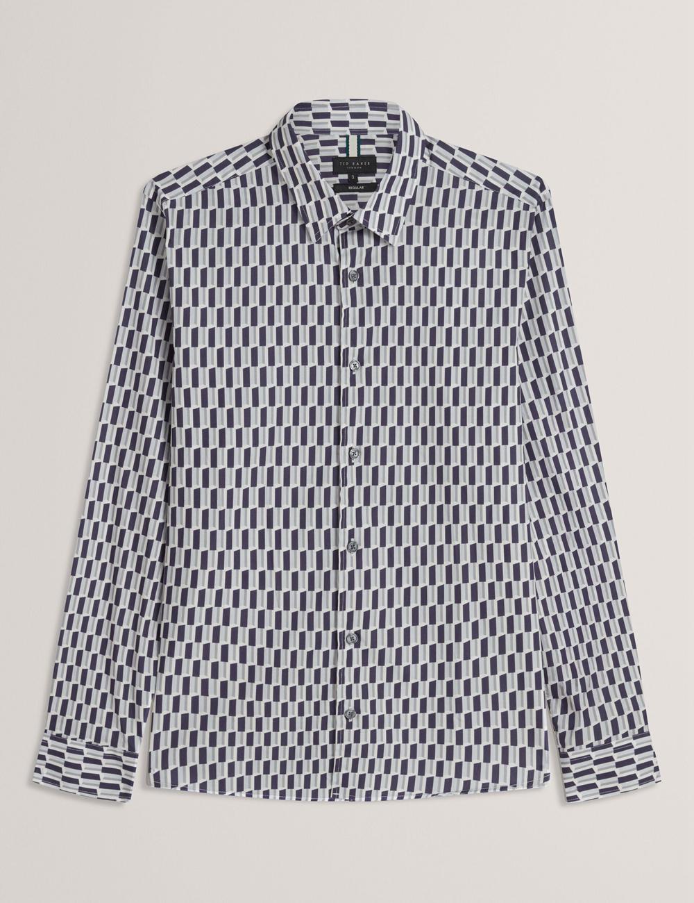 Men Ted Baker PEARSO - Geometric Stripe Long Sleeve Cotton Casual Shirts Navy | VYUI17902