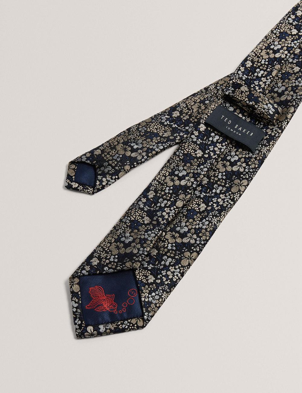 Men Ted Baker PEATYS - Scattered Floral Print Silk Ties Navy | WJFI37265