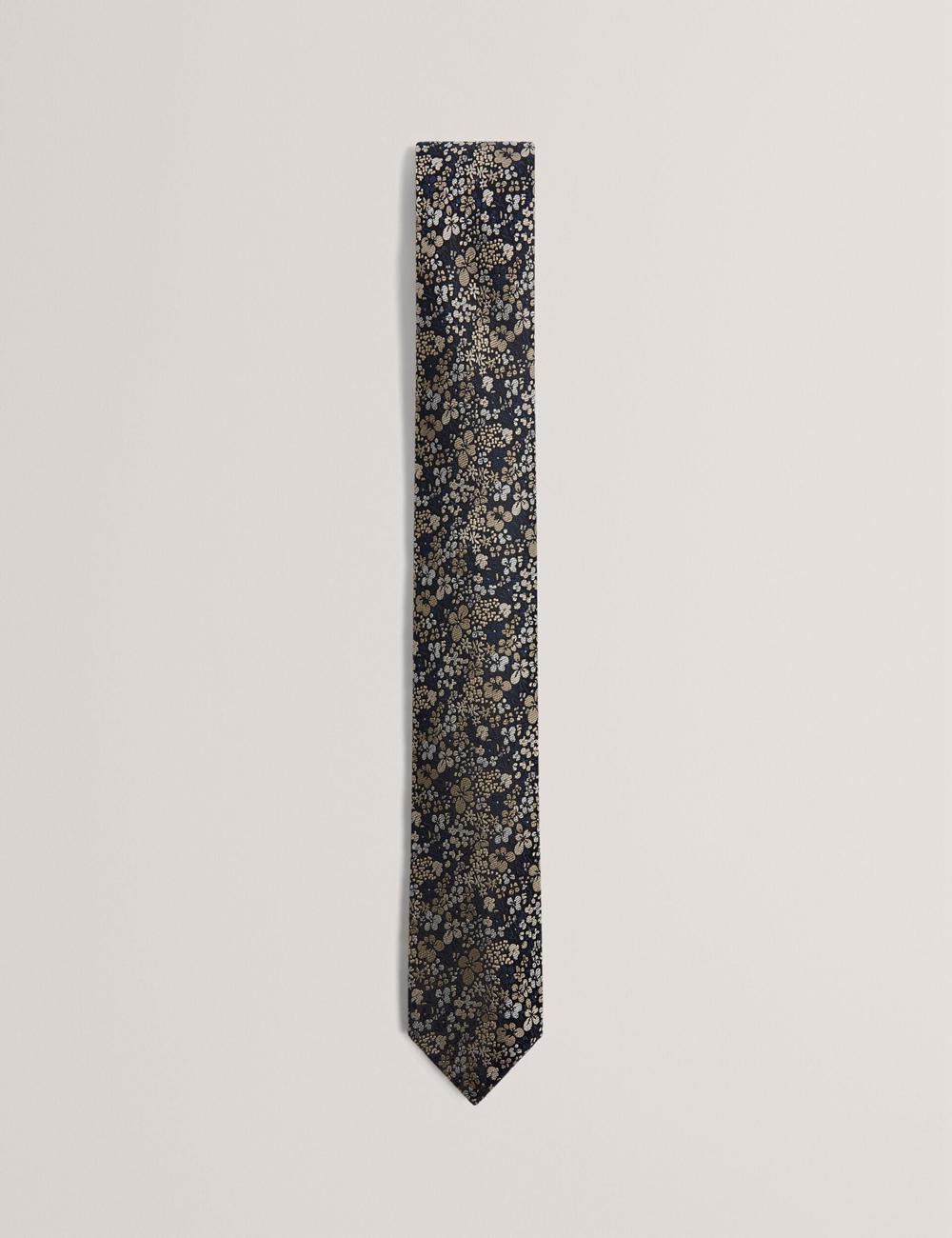 Men Ted Baker PEATYS - Scattered Floral Print Silk Ties Navy | WJFI37265