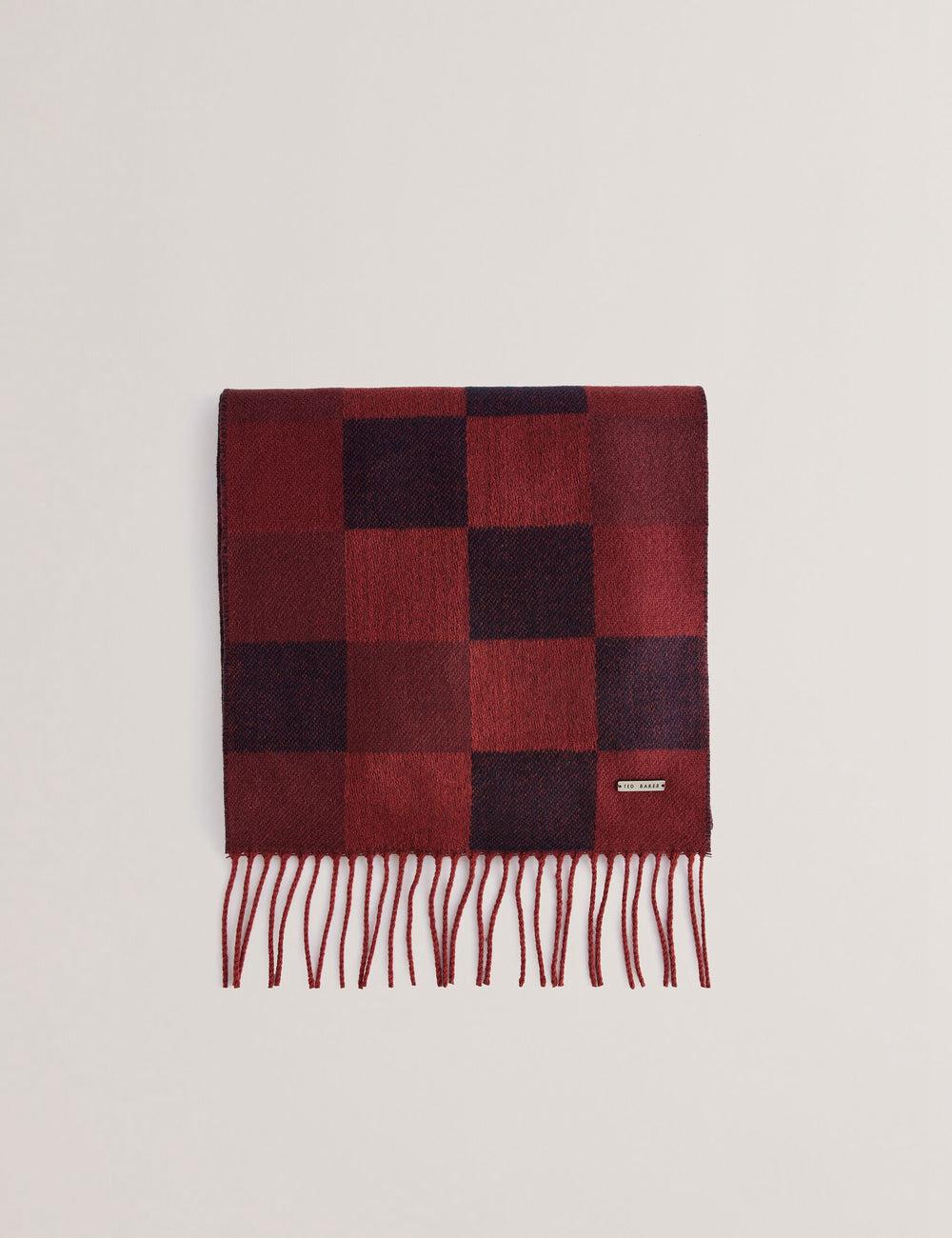 Men Ted Baker PETERRR - Block Check With Fringe Trim Woven Scarves Oxblood | CNEZ12376