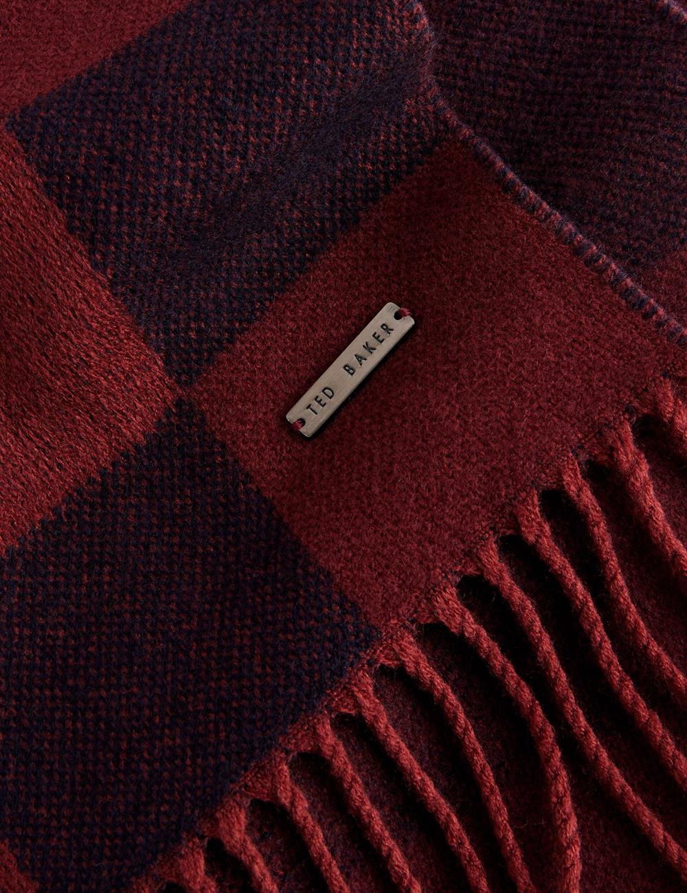 Men Ted Baker PETERRR - Block Check With Fringe Trim Woven Scarves Oxblood | CNEZ12376