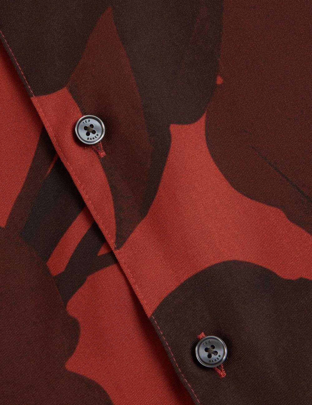 Men Ted Baker PINEDA - Short Sleeve Relaxed Floral Print Casual Shirts Red | DUBO59704