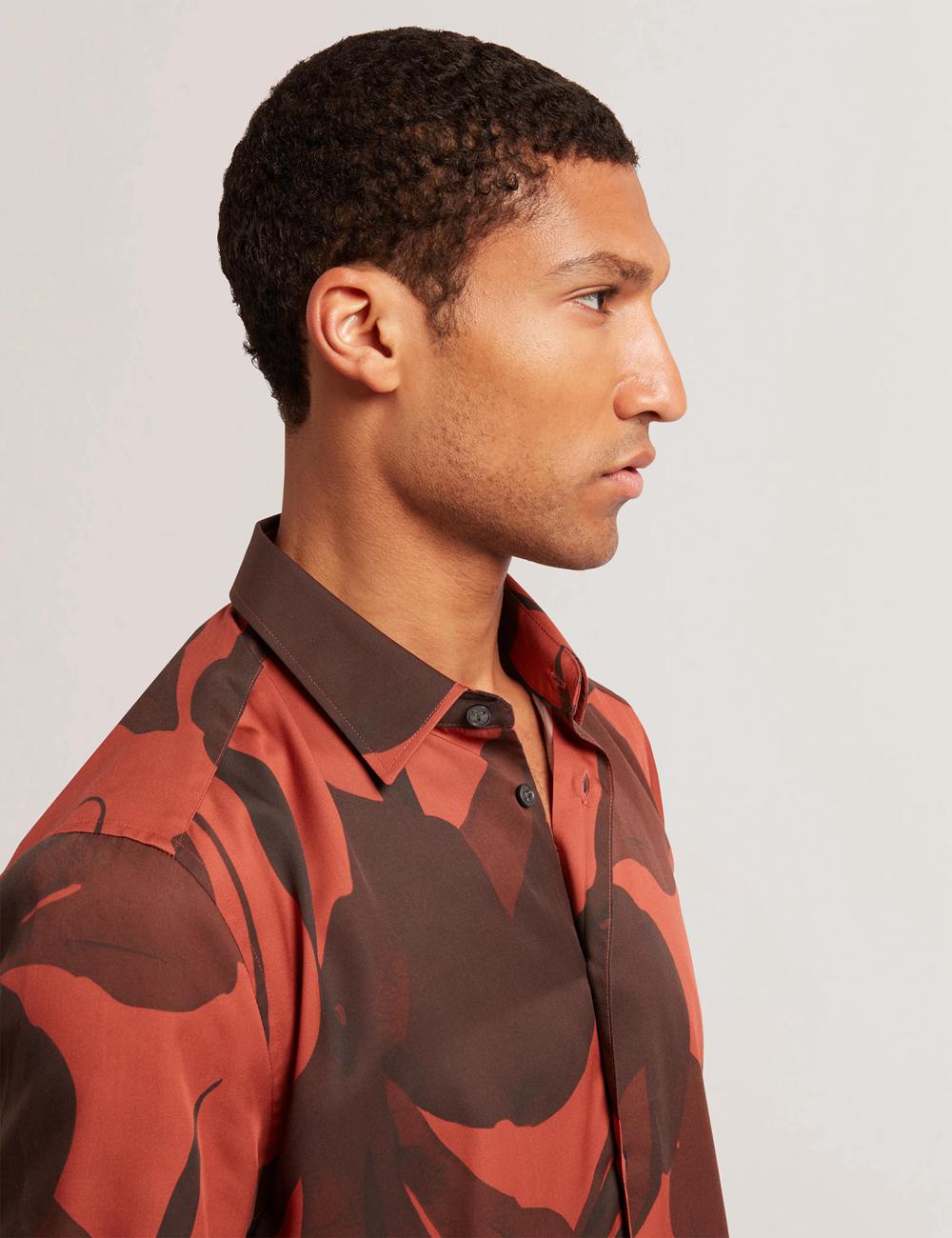 Men Ted Baker PINEDA - Short Sleeve Relaxed Floral Print Casual Shirts Red | DUBO59704
