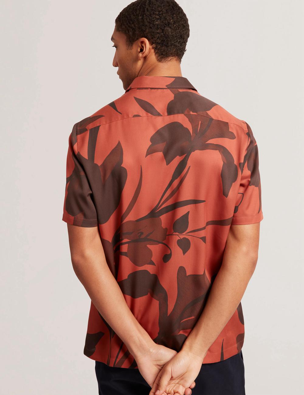 Men Ted Baker PINEDA - Short Sleeve Relaxed Floral Print Casual Shirts Red | DUBO59704