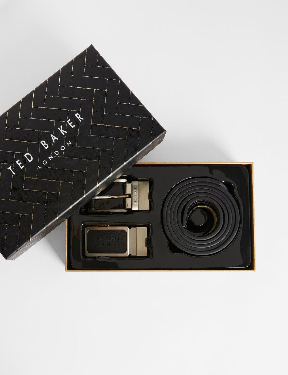 Men Ted Baker RATE - Faux Leather Belt Gift Set Belts Black | PHYJ95316