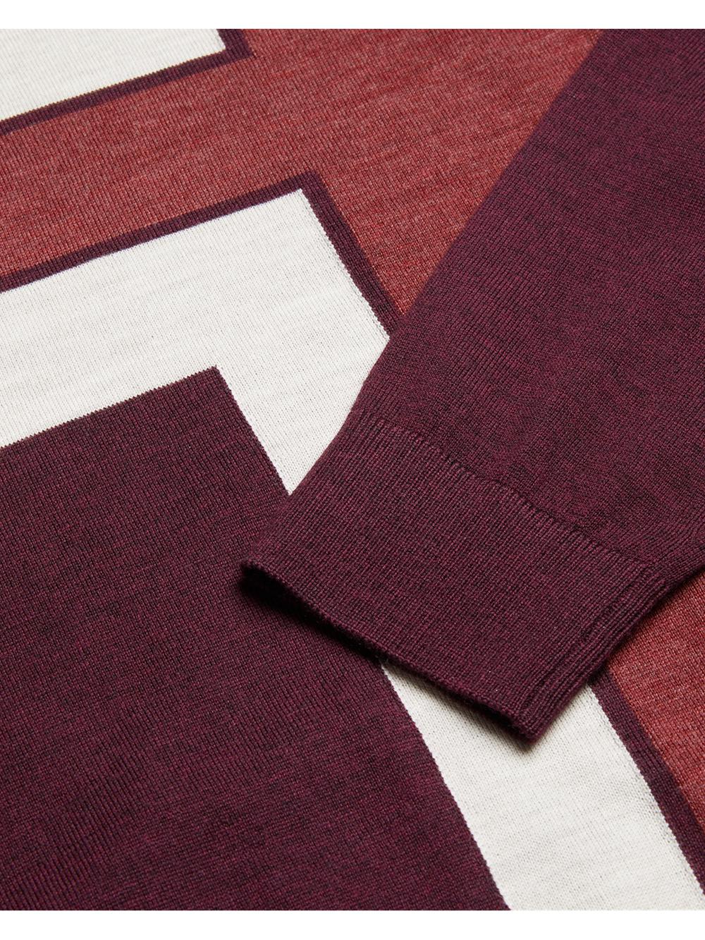 Men Ted Baker ROIKA - Colour Block Crew Neck Wool Jumpers Maroon | ZGMI71963