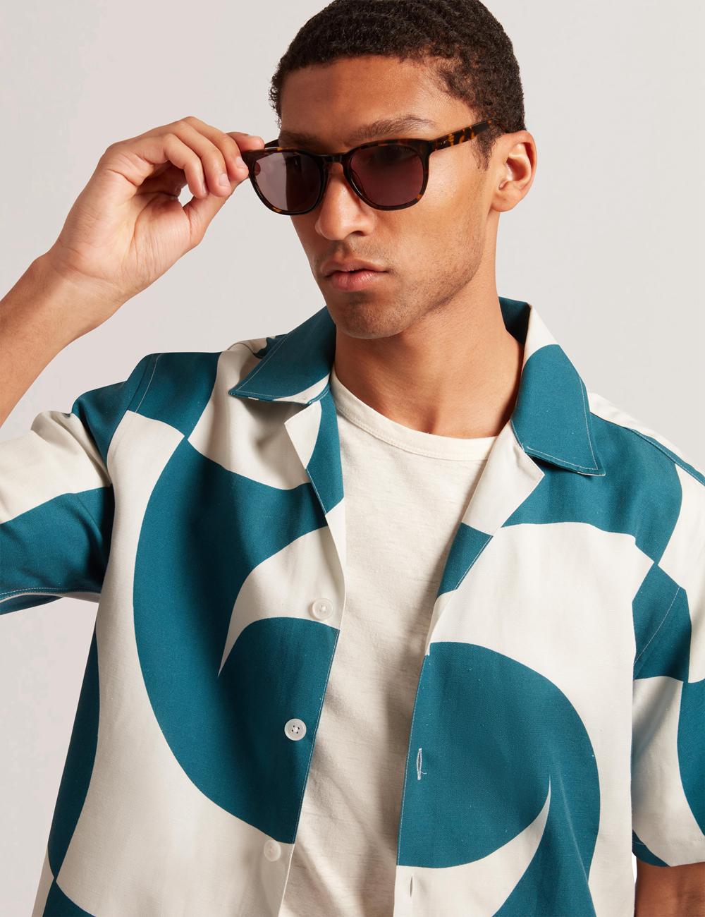 Men Ted Baker ROLDAN - Short Sleeve Oversized Swirl Print Casual Shirts Turquoise | VKQL67412