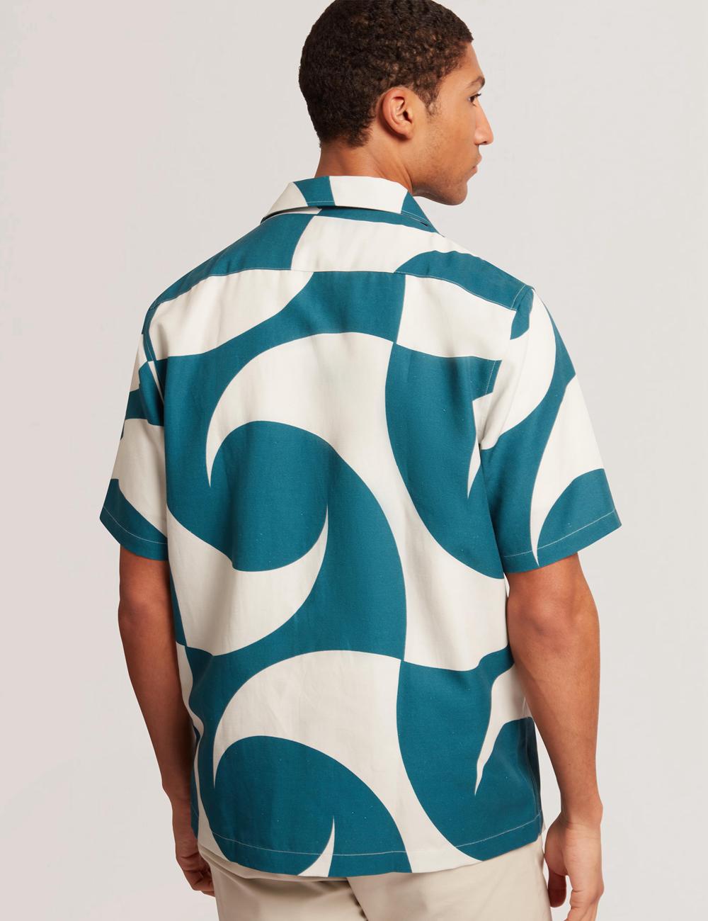 Men Ted Baker ROLDAN - Short Sleeve Oversized Swirl Print Casual Shirts Turquoise | VKQL67412