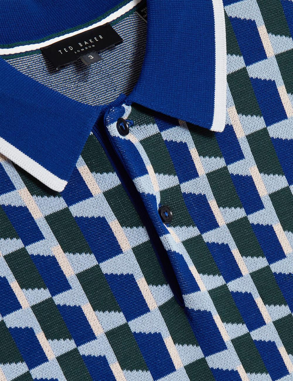 Men Ted Baker ROSSIO - Geometric Knitted Short Sleeve Polos Shirts Lt-Navy | QMYJ54763