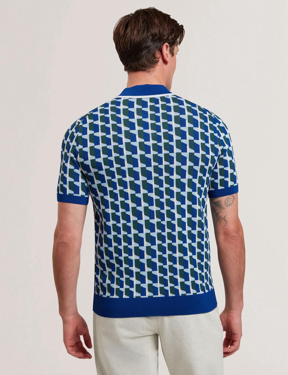 Men Ted Baker ROSSIO - Geometric Knitted Short Sleeve Polos Shirts Lt-Navy | QMYJ54763