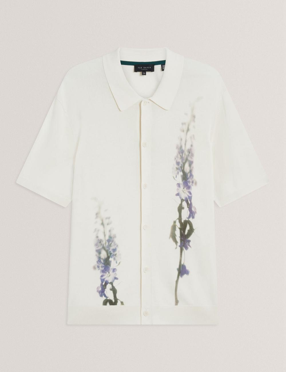 Men Ted Baker RUITS - Short Sleeve Floral Placement Polos Shirts Ecru | MQOF26179