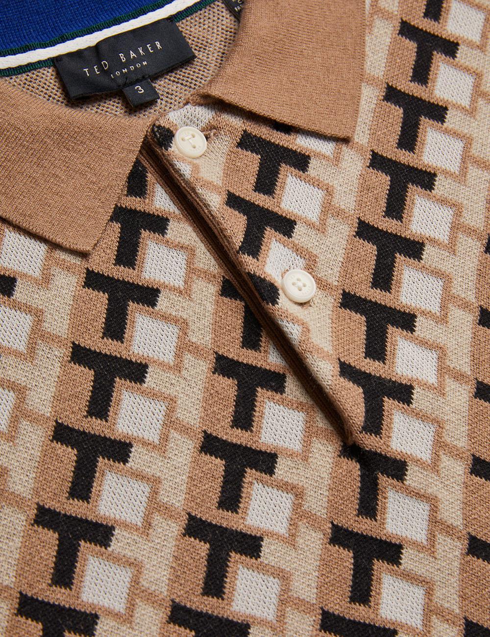 Men Ted Baker SEFERRY - Interlocking T Jacquard Knitted Polos Shirts Brown | QZDY54126