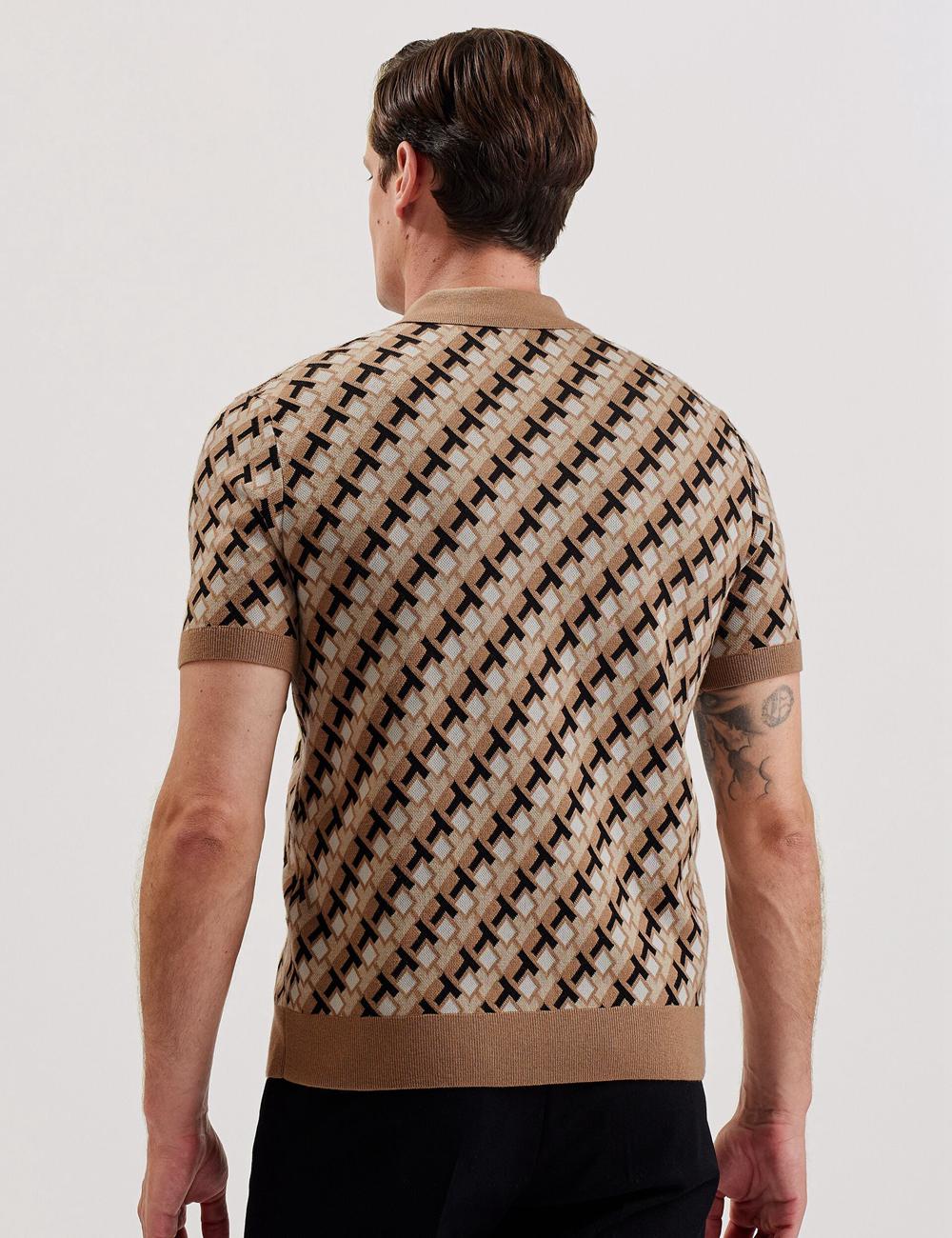 Men Ted Baker SEFERRY - Interlocking T Jacquard Knitted Polos Shirts Brown | QZDY54126