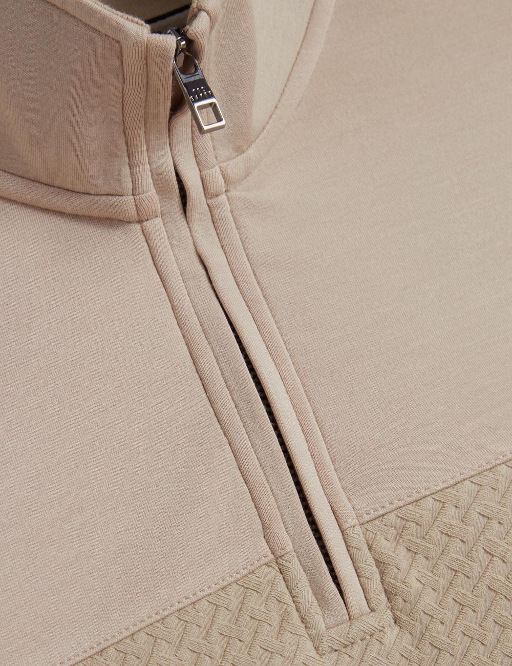 Men Ted Baker SIMONEA - Textured Panel Half-Zip Modal Sweatshirts Taupe | XHGB42365