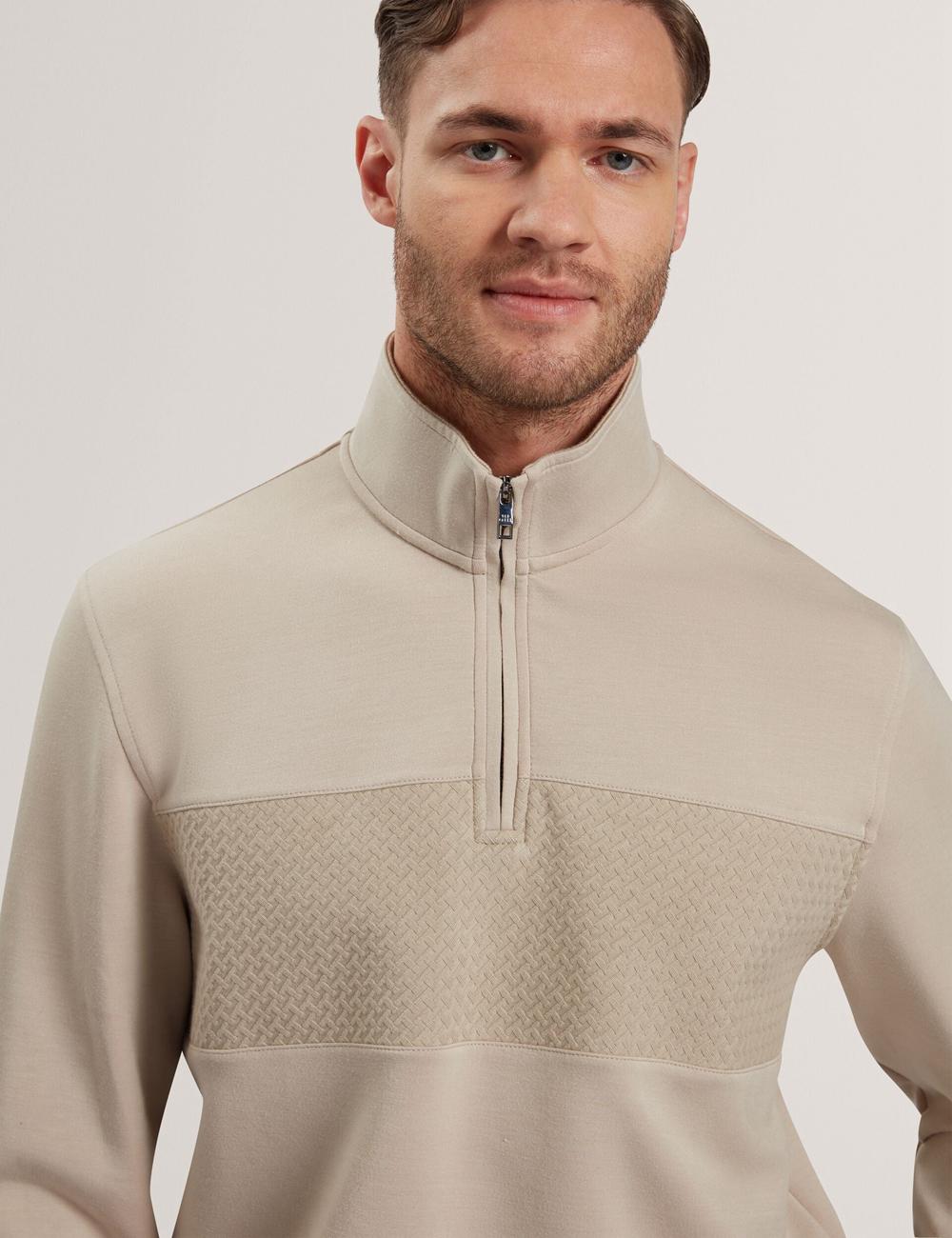 Men Ted Baker SIMONEA - Textured Panel Half-Zip Modal Sweatshirts Taupe | XHGB42365