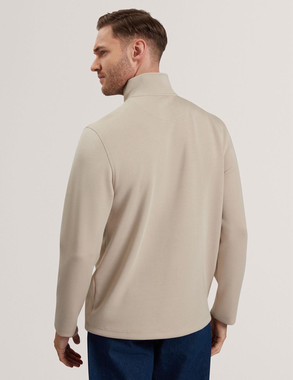 Men Ted Baker SIMONEA - Textured Panel Half-Zip Modal Sweatshirts Taupe | XHGB42365