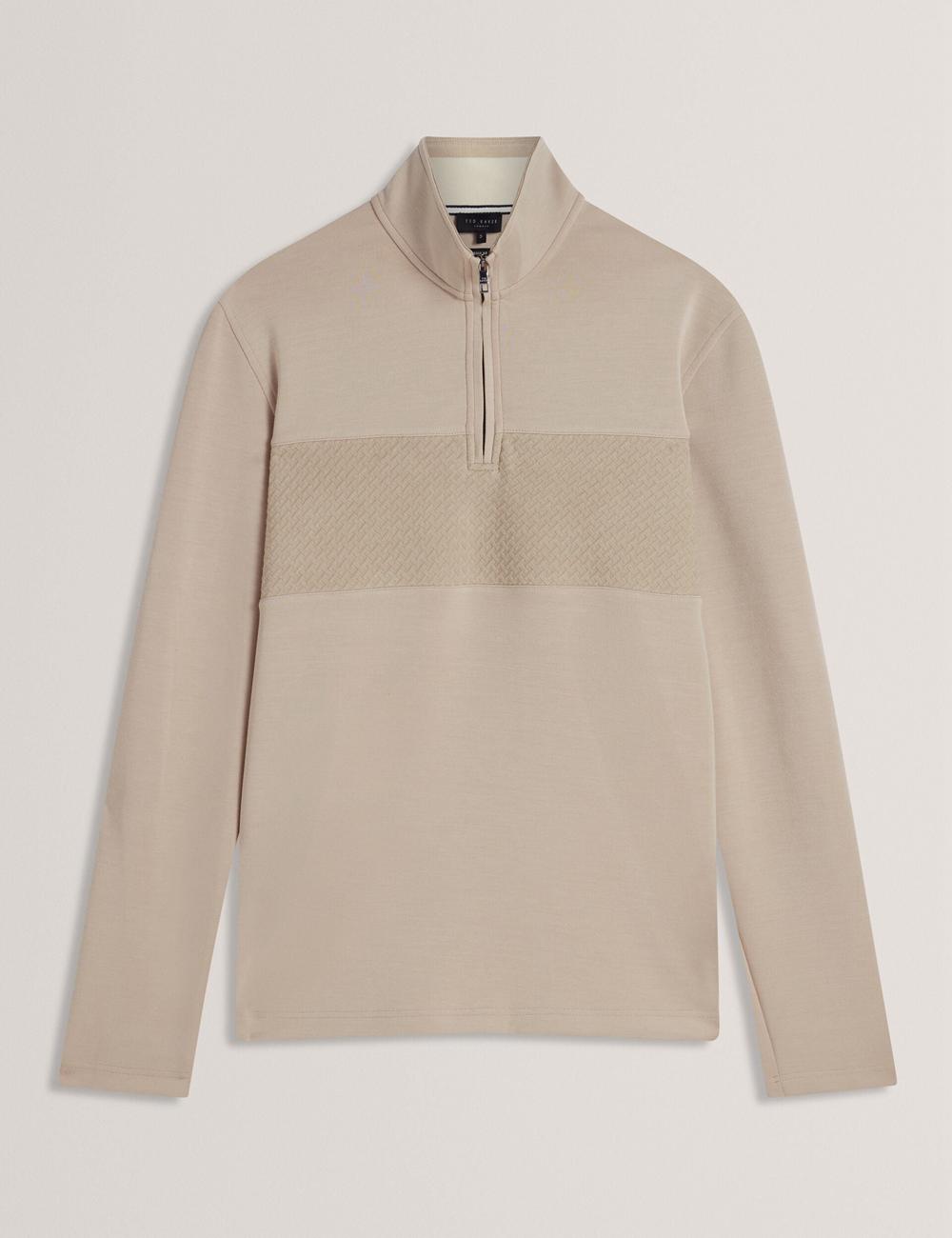 Men Ted Baker SIMONEA - Textured Panel Half-Zip Modal Sweatshirts Taupe | XHGB42365