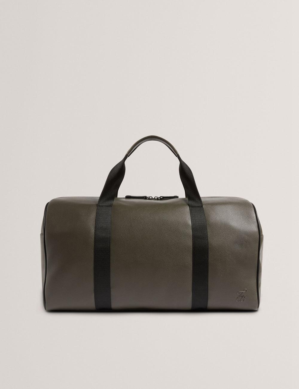 Men Ted Baker TAISON - Pebbled Faux Leather Holdall Bags Khaki | ELCK47362