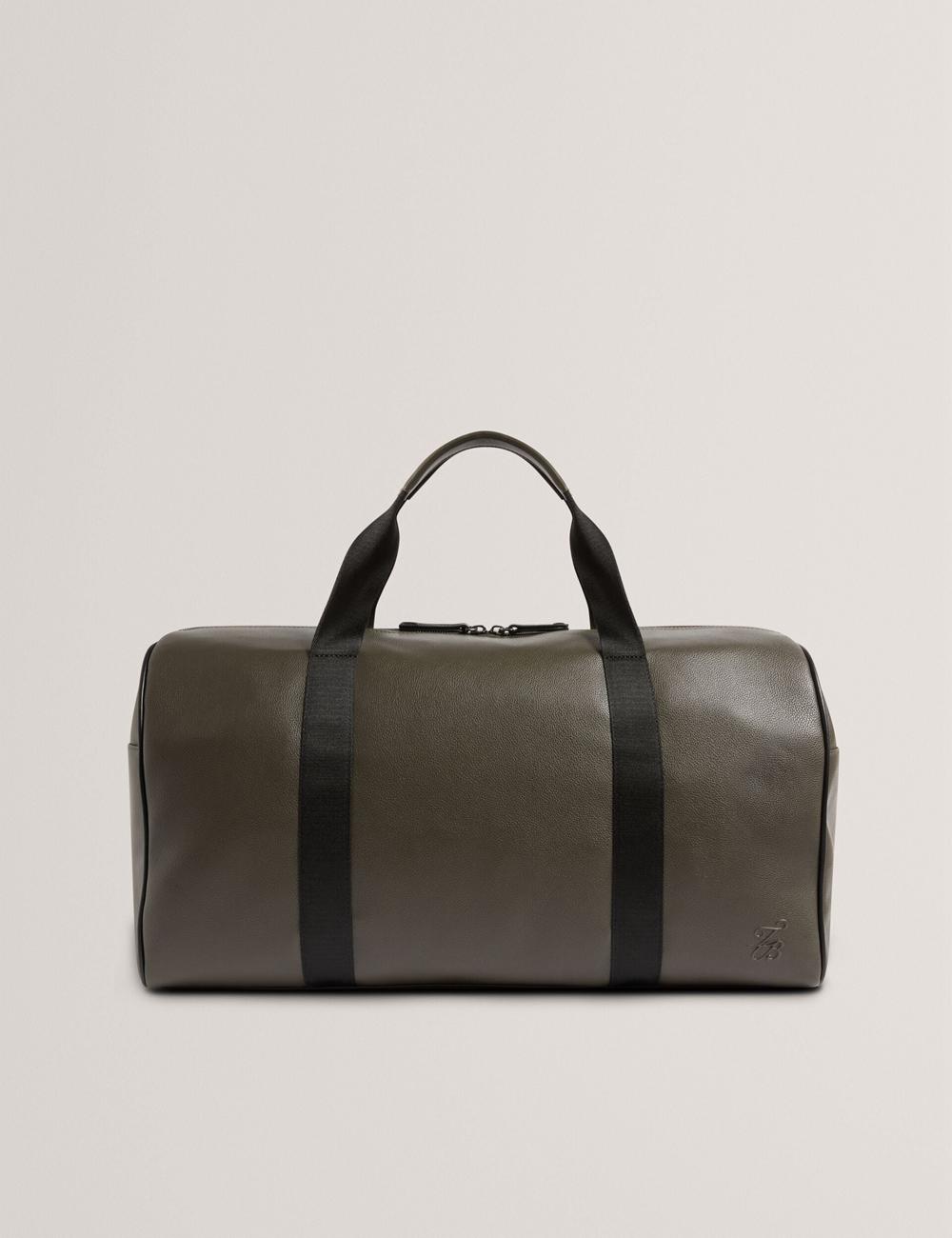 Men Ted Baker TAISON - Pebbled Faux Leather Holdall Bags Khaki | ELCK47362