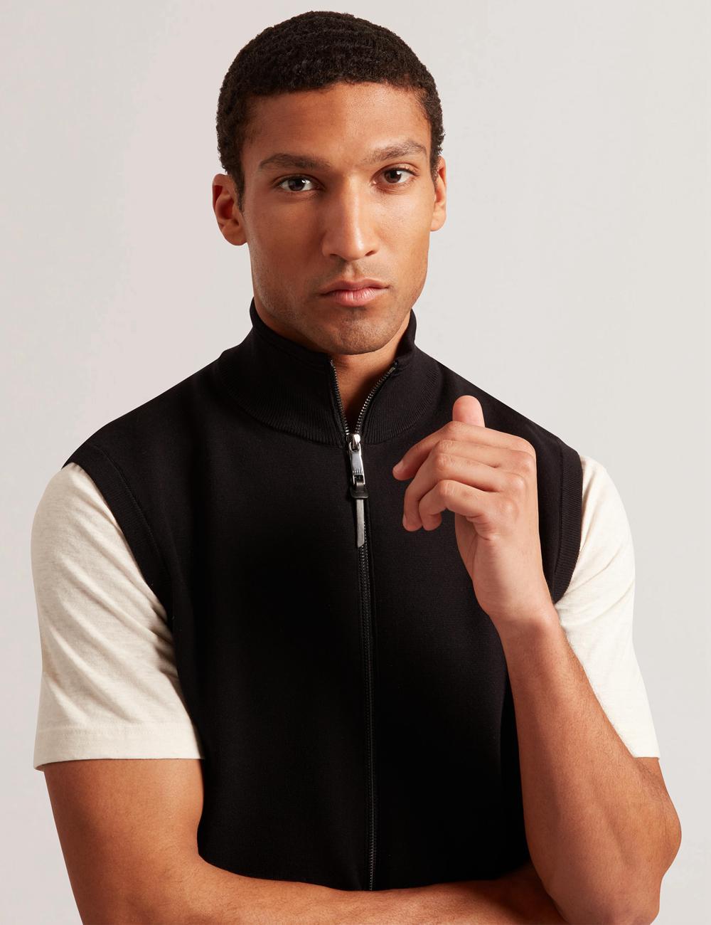 Men Ted Baker TERINCE - Zip-Through Funnel Neck Gillets Black | SINC21047