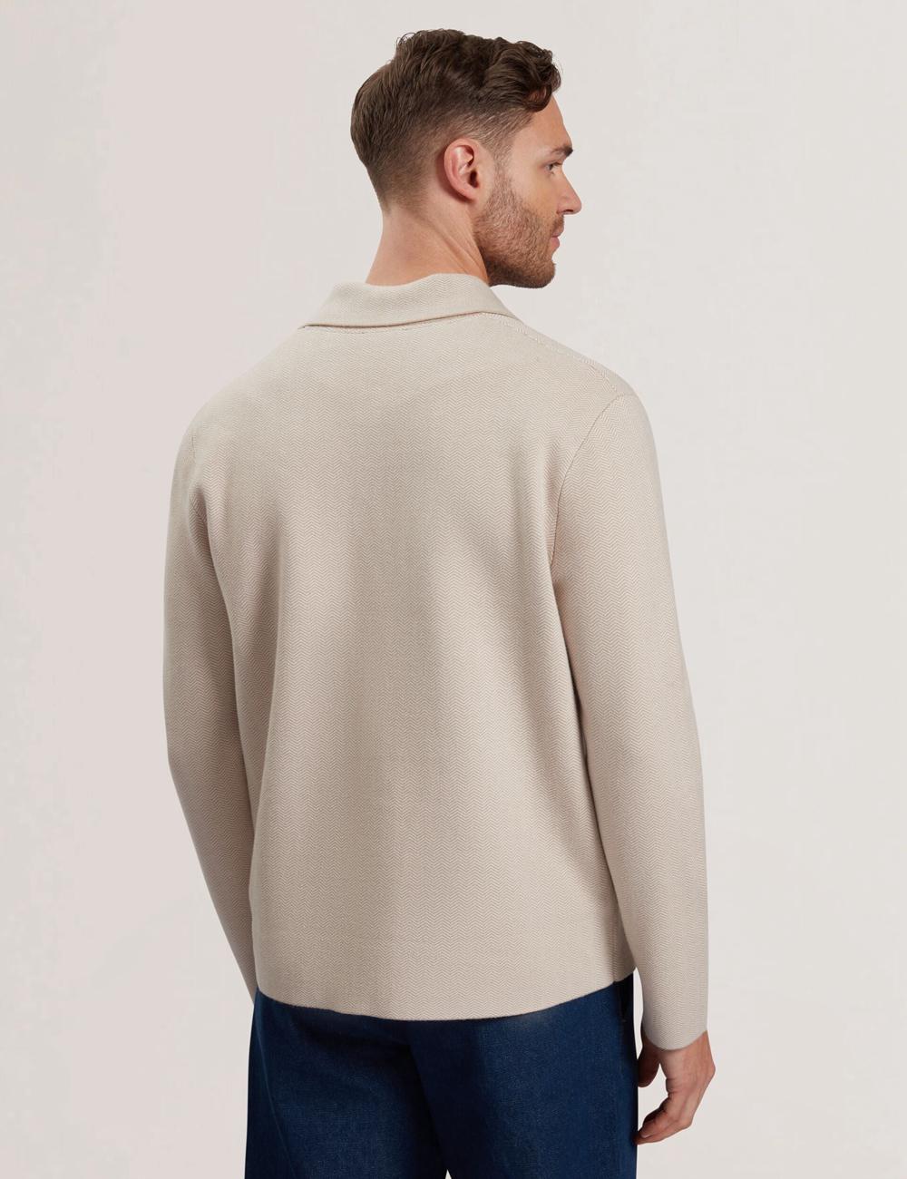 Men Ted Baker THIMON - Herringbone Knit Button-Up Jackets Taupe | OFYG15742