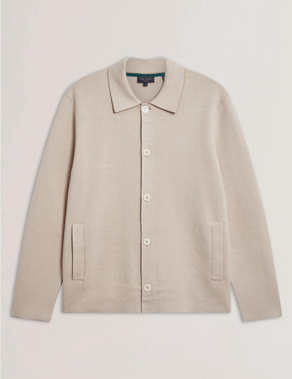 Men Ted Baker THIMON - Herringbone Knit Button-Up Jackets Taupe | OFYG15742
