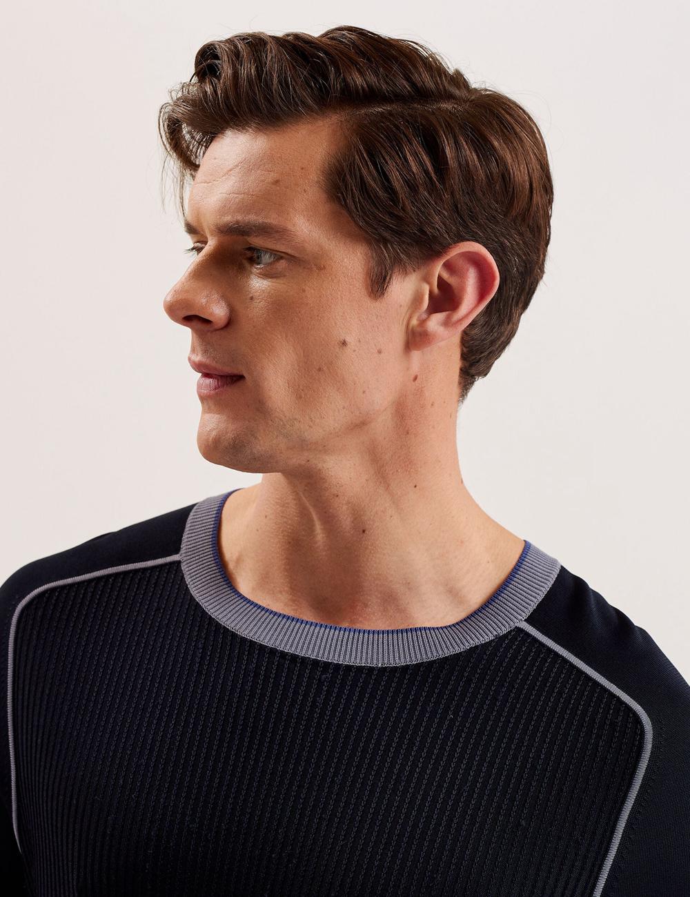 Men Ted Baker TOREZ - Long Sleeve Textured Knit Top Jumpers Navy | MYSJ09864