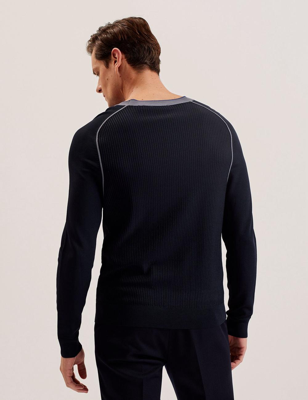Men Ted Baker TOREZ - Long Sleeve Textured Knit Top Jumpers Navy | MYSJ09864