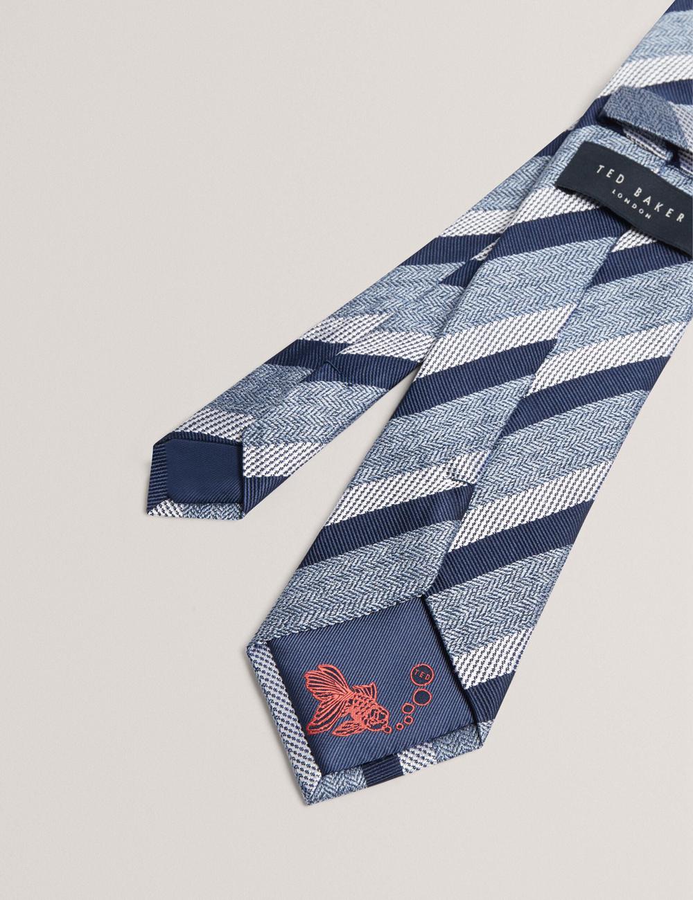 Men Ted Baker WEISMUL - Textured Mixed Stripe Silk Ties Navy | FKSX60243