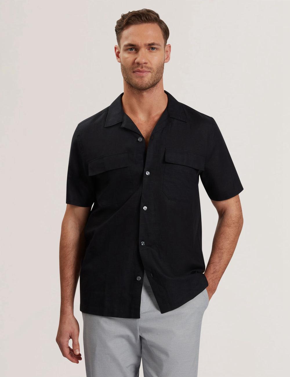 Men Ted Baker WHETHER - Short Sleeve Regular Fit Double Pocket Casual Shirts Black | JKTC18603