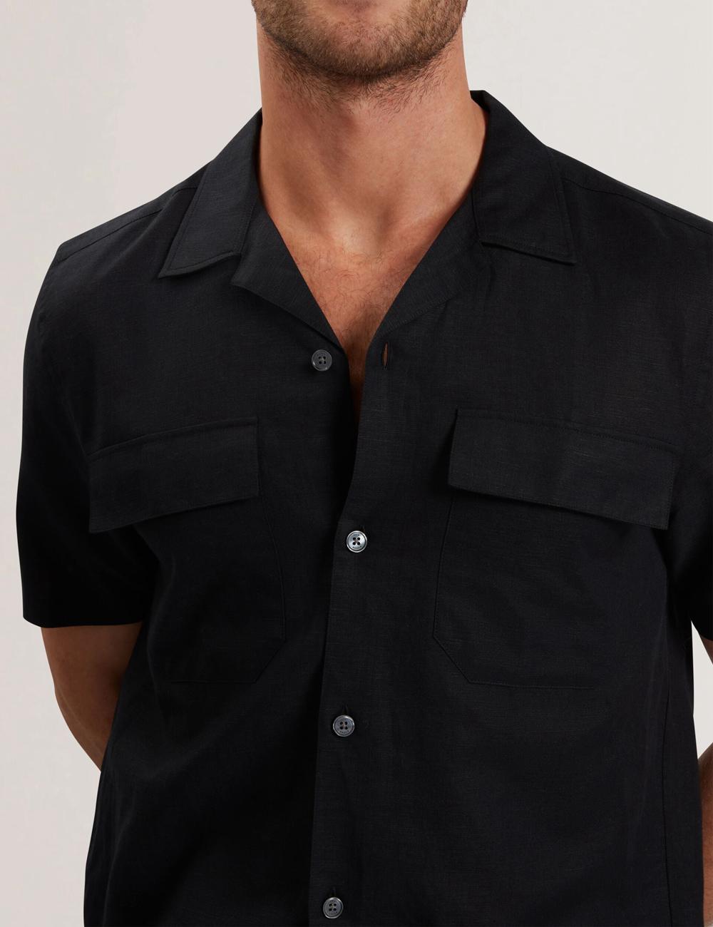 Men Ted Baker WHETHER - Short Sleeve Regular Fit Double Pocket Casual Shirts Black | JKTC18603