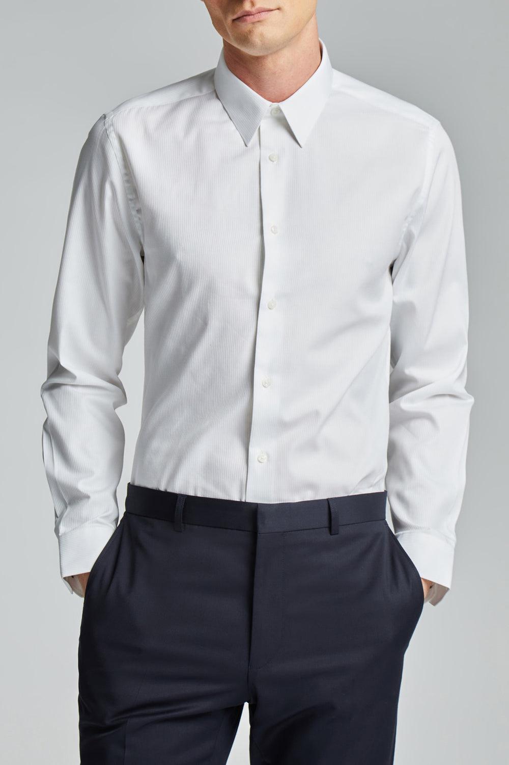 Men Ted Baker WHITE SATIN STRIPE - Textured Stripe Slim Fit Formal Shirts White | GOWC20168