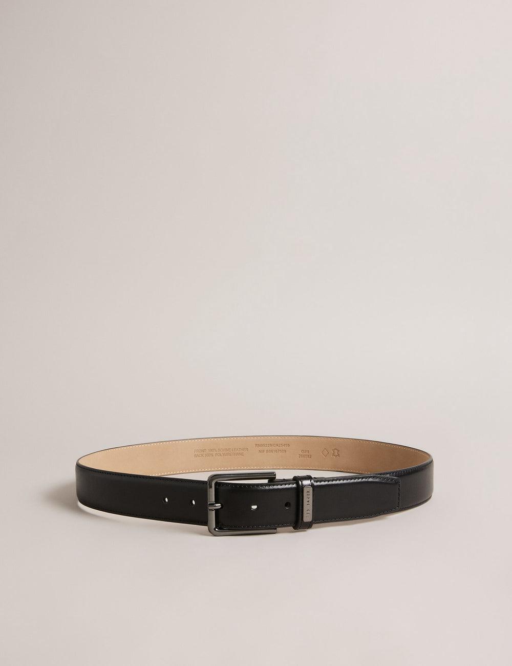 Men Ted Baker WIZERD | Polished Leather With Logo Hardware Belts Black | RMJK17965