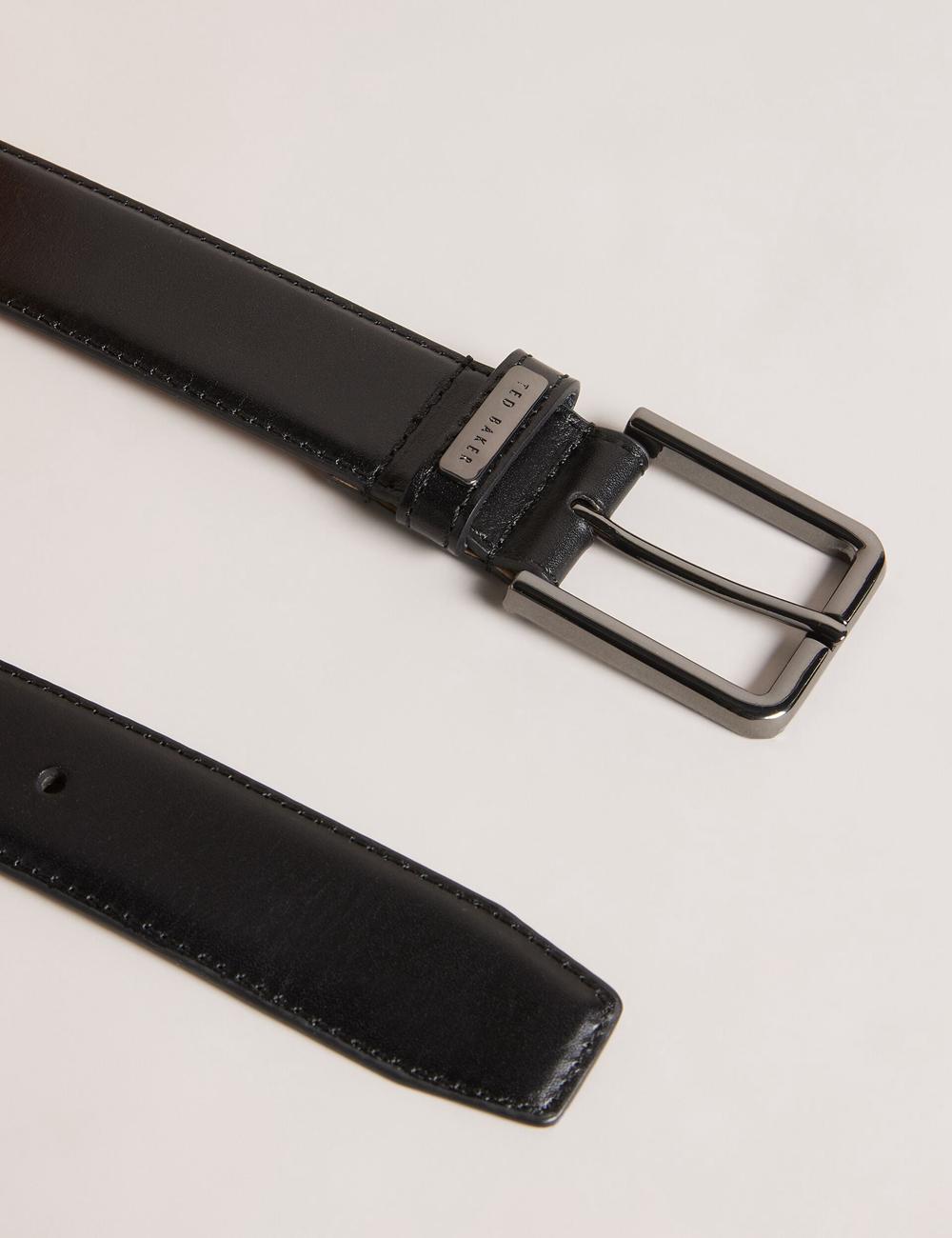 Men Ted Baker WIZERD | Polished Leather With Logo Hardware Belts Black | RMJK17965