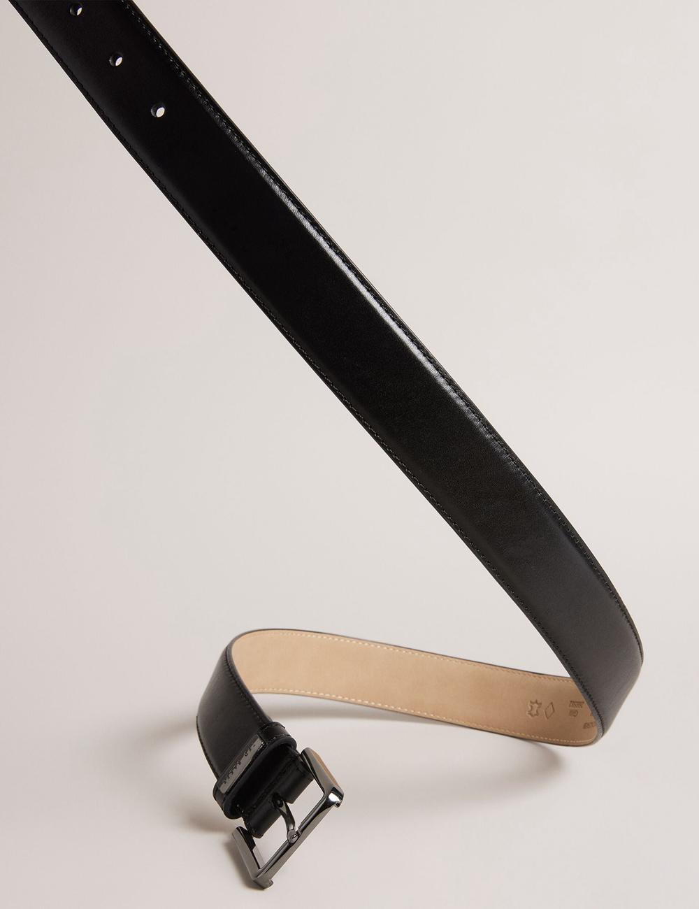 Men Ted Baker WIZERD | Polished Leather With Logo Hardware Belts Black | RMJK17965